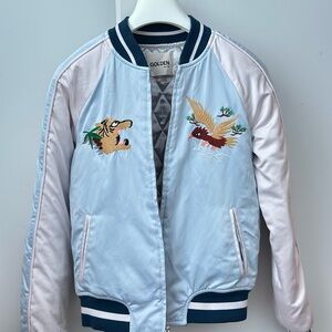 Golden by TNA Light Blue Embroidered Bomber Jacket